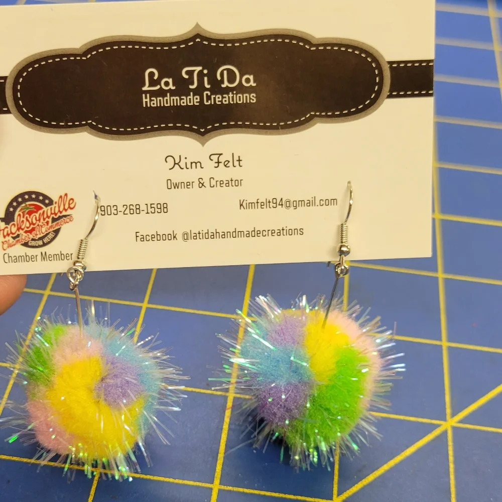 Fuzz Ball Dangle Earrings Spring Easter